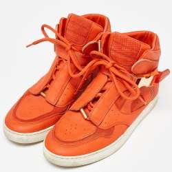 Louis Vuitton Orange Leather and Suede Slipstream High Top Sneakers Size 36