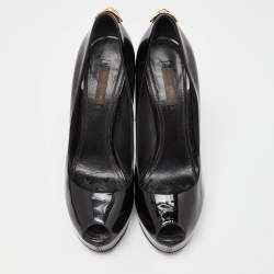 Louis Vuitton Black Patent Leather Oh Really! Platform Peep Toe Pumps Size 38.5