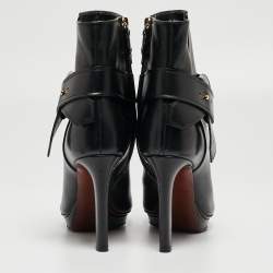 Pre Owned Louis Vuitton Black Leather Platform Ankle Booties Size 37