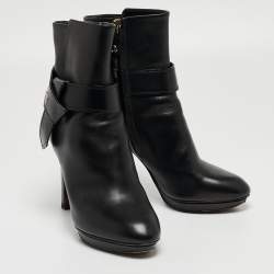Pre Owned Louis Vuitton Black Leather Platform Ankle Booties Size 37