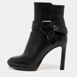 Pre Owned Louis Vuitton Black Leather Platform Ankle Booties Size 37