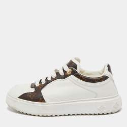 Louis Vuitton White Leather and Monogram Canvas Time Out Sneakers Size 39