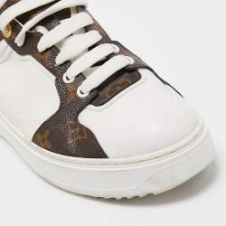 Louis Vuitton White Leather and Monogram Canvas Time Out Sneakers Size 39