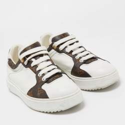 Louis Vuitton White Leather and Monogram Canvas Time Out Sneakers Size 39