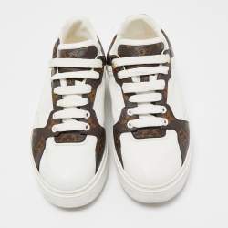 Louis Vuitton White Leather and Monogram Canvas Time Out Sneakers Size 39