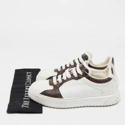 Louis Vuitton White Leather and Monogram Canvas Time Out Sneakers Size 39