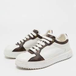 Louis Vuitton White Leather and Monogram Canvas Time Out Sneakers Size 39