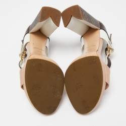 مملوكة مسبقًا Louis Vuitton Tricolor Leather and Monogram Canvas Double Strap Sandals Size 38.5