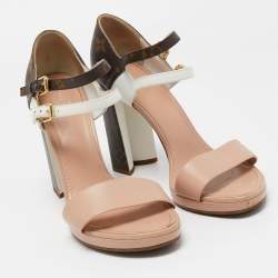 مملوكة مسبقًا Louis Vuitton Tricolor Leather and Monogram Canvas Double Strap Sandals Size 38.5