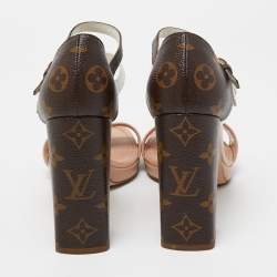مملوكة مسبقًا Louis Vuitton Tricolor Leather and Monogram Canvas Double Strap Sandals Size 38.5