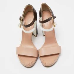 مملوكة مسبقًا Louis Vuitton Tricolor Leather and Monogram Canvas Double Strap Sandals Size 38.5