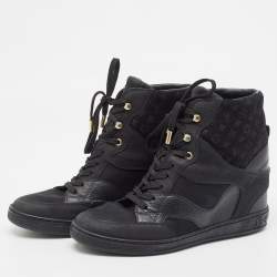 Louis Vuitton Black Nubuck Leather and Monogram Suede Cliff High Top Sneakers Size 38.5