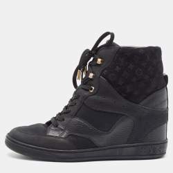 Louis Vuitton Black Nubuck Leather and Monogram Suede Cliff High Top Sneakers Size 38.5