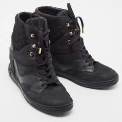 Louis Vuitton Black Nubuck Leather and Monogram Suede Cliff High Top Sneakers Size 38.5
