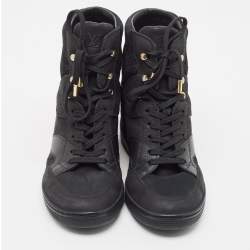 Louis Vuitton Black Nubuck Leather and Monogram Suede Cliff High Top Sneakers Size 38.5