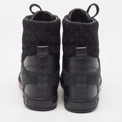 Louis Vuitton Black Nubuck Leather and Monogram Suede Cliff High Top Sneakers Size 38.5