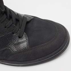Louis Vuitton Black Nubuck Leather and Monogram Suede Cliff High Top Sneakers Size 38.5