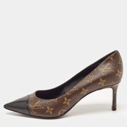 Pre Owned Louis Vuitton Brown/Black Monogram Canvas and Patent Fetish Pumps Size 39