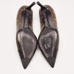 Pre Owned Louis Vuitton Brown/Black Monogram Canvas and Patent Fetish Pumps Size 39