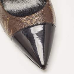 Pre Owned Louis Vuitton Brown/Black Monogram Canvas and Patent Fetish Pumps Size 39