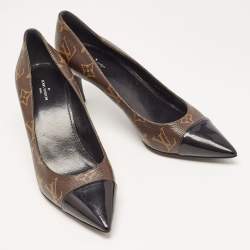 Pre Owned Louis Vuitton Brown/Black Monogram Canvas and Patent Fetish Pumps Size 39