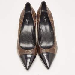 Pre Owned Louis Vuitton Brown/Black Monogram Canvas and Patent Fetish Pumps Size 39