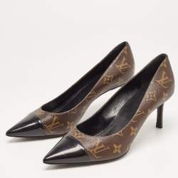 Pre Owned Louis Vuitton Brown/Black Monogram Canvas and Patent Fetish Pumps Size 39