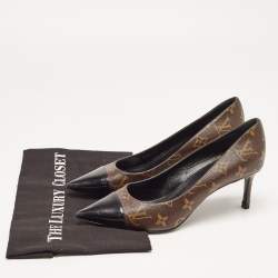 Pre Owned Louis Vuitton Brown/Black Monogram Canvas and Patent Fetish Pumps Size 39