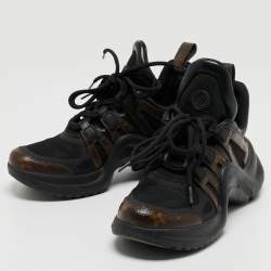 Louis Vuitton Black/Brown Leather and Monogram Canvas Archlight Sneakers Size 37