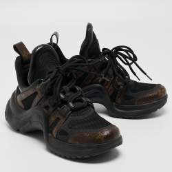 Louis Vuitton Black/Brown Leather and Monogram Canvas Archlight Sneakers Size 37