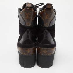 Louis Vuitton Black Suede and Monogram Canvas Laureate Desert Boots Size 39.5