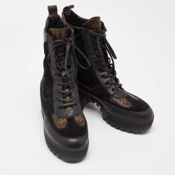 Louis Vuitton Black Suede and Monogram Canvas Laureate Desert Boots Size 39.5