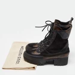 Louis Vuitton Black Suede and Monogram Canvas Laureate Desert Boots Size 39.5