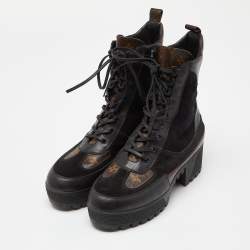 Louis Vuitton Black Suede and Monogram Canvas Laureate Desert Boots Size 39.5