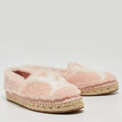 Pre Owned Louis Vuitton Pink/White Faux Fur Seashore Espadrille Flats Size 36