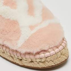 Pre Owned Louis Vuitton Pink/White Faux Fur Seashore Espadrille Flats Size 36
