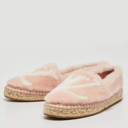 Pre Owned Louis Vuitton Pink/White Faux Fur Seashore Espadrille Flats Size 36
