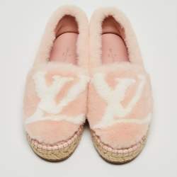 Pre Owned Louis Vuitton Pink/White Faux Fur Seashore Espadrille Flats Size 36