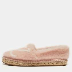 Pre Owned Louis Vuitton Pink/White Faux Fur Seashore Espadrille Flats Size 36