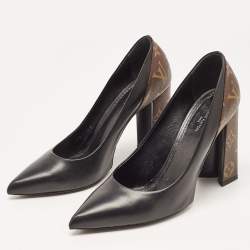 Pre Owned Louis Vuitton Black/Brown Monogram Canvas and Leather Matchmake Pumps Size 39.5