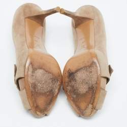 Louis Vuitton Beige Suede Criss Cross Peep Toe Platform Pumps Size 40