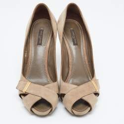 Louis Vuitton Beige Suede Criss Cross Peep Toe Platform Pumps Size 40