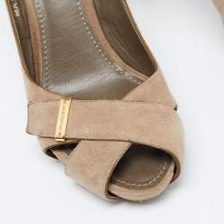 Louis Vuitton Beige Suede Criss Cross Peep Toe Platform Pumps Size 40