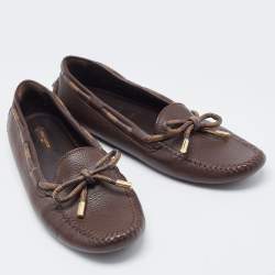مملوكة مسبقًا Louis Vuitton Brown Damier Ebene Canvas and Leather Arizona Bow Loafers Size 41