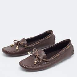 مملوكة مسبقًا Louis Vuitton Brown Damier Ebene Canvas and Leather Arizona Bow Loafers Size 41