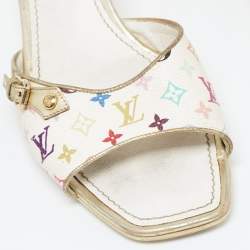 Louis Vuitton White Multicolore Monogram Canvas Slide Sandals Size 37