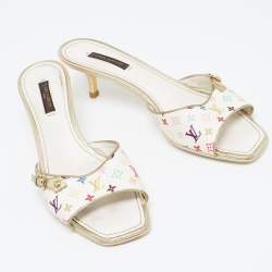 Louis Vuitton White Multicolore Monogram Canvas Slide Sandals Size 37