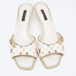 Louis Vuitton White Multicolore Monogram Canvas Slide Sandals Size 37