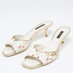 Louis Vuitton White Multicolore Monogram Canvas Slide Sandals Size 37