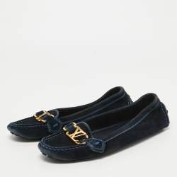 Pre Owned Louis Vuitton Navy Blue Suede Oxford Loafers Size 35.5